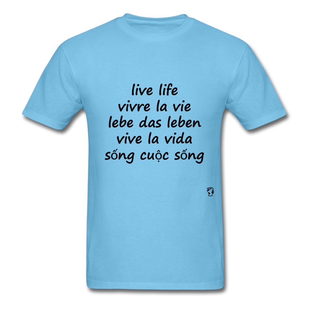 Live Life in Five Languages - aquatic blue