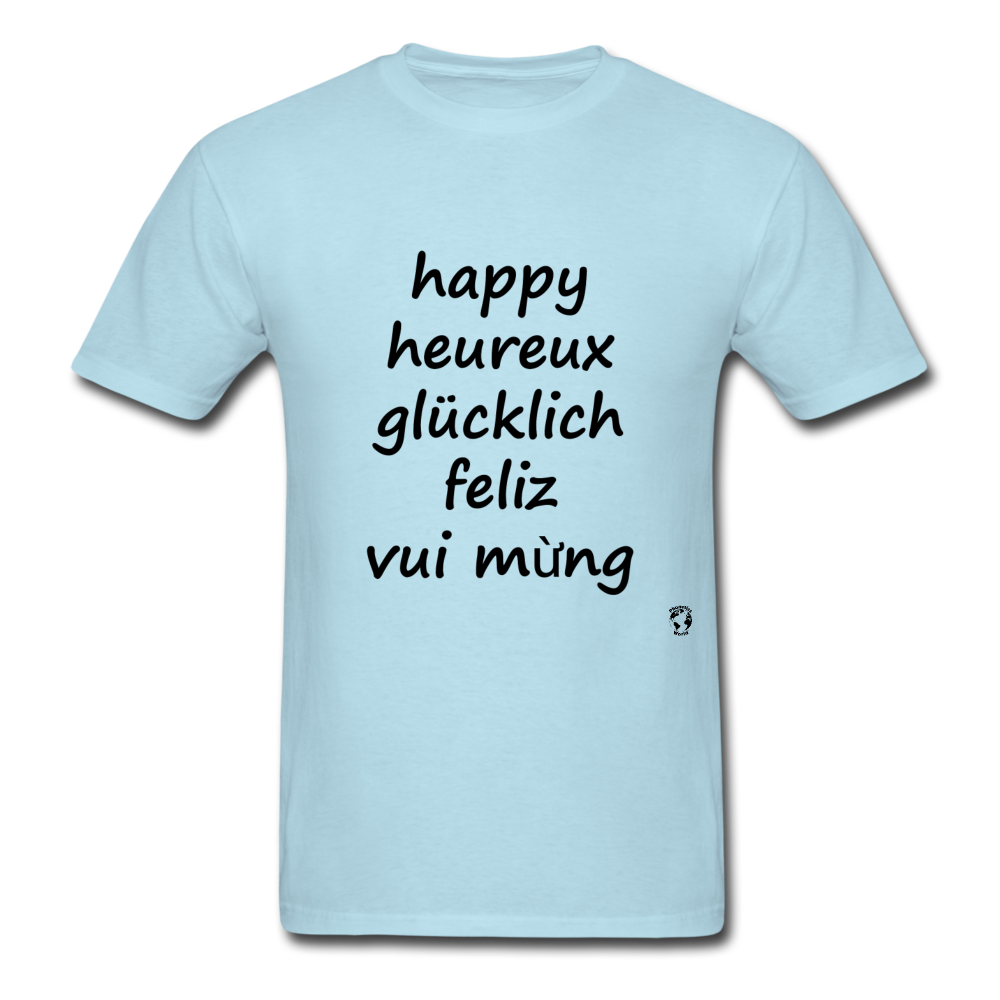 Happy in Five Languages - powder blue