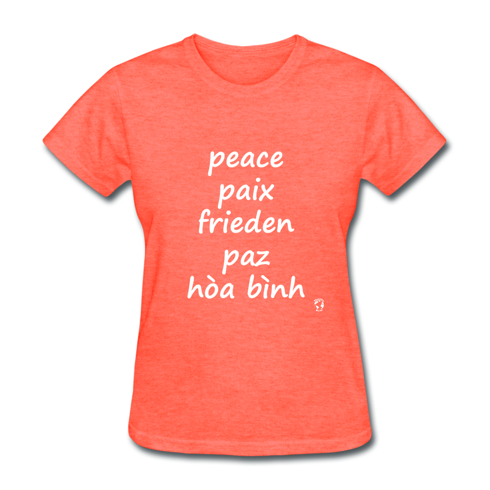 Peace in Five Languages T-Shirt - heather coral