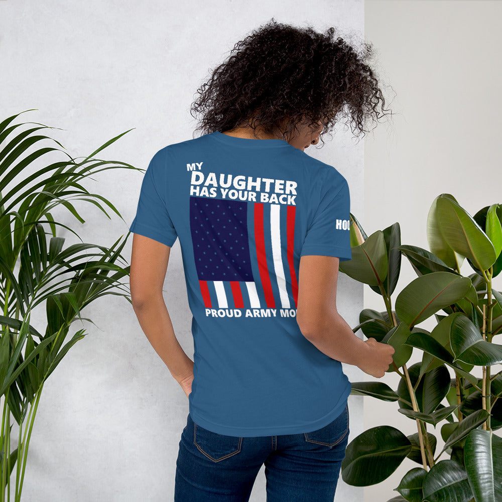 Proud Army Mom, Daughter, Red, White and Blue with Hooah T-Shirt