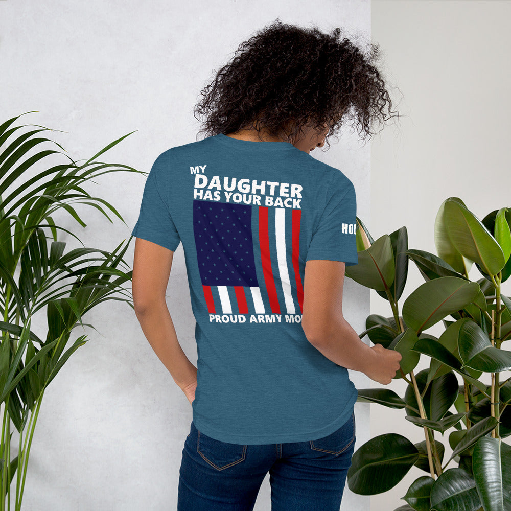 Proud Army Mom, Daughter, Red, White and Blue with Hooah T-Shirt
