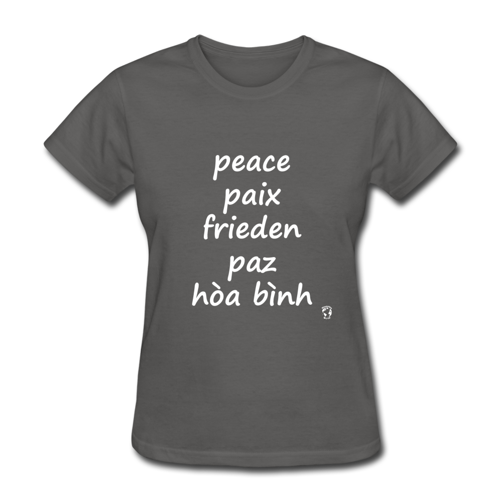 Peace in Five Languages T-Shirt - charcoal