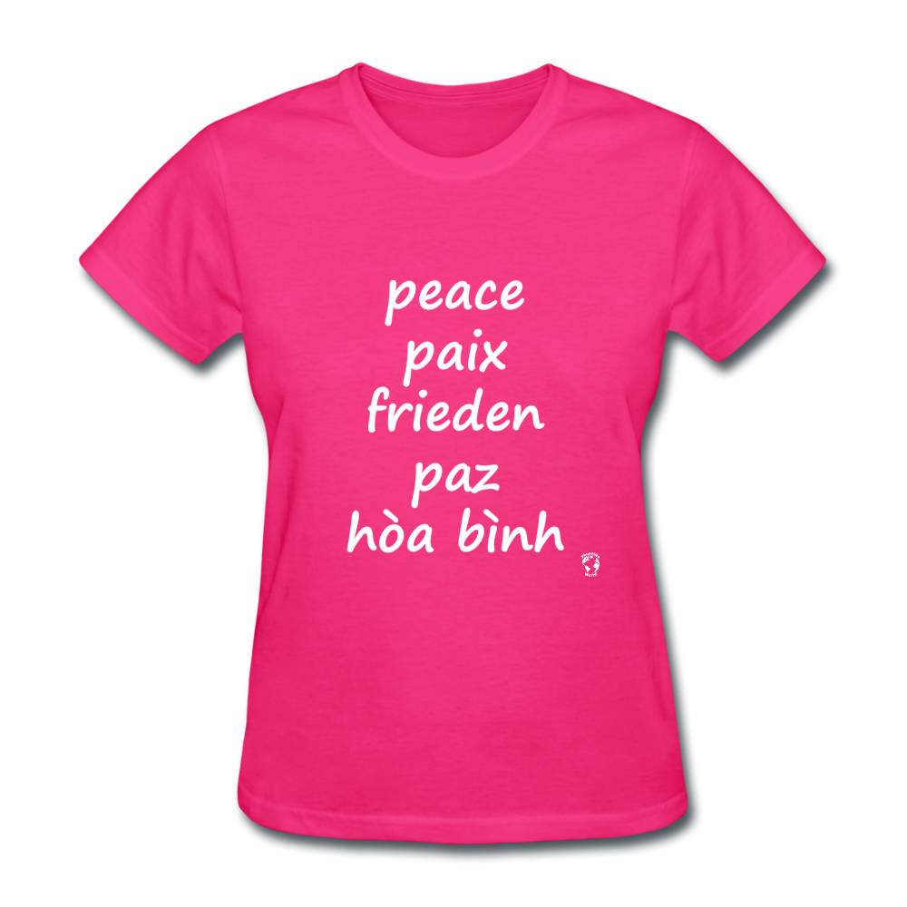 Peace in Five Languages T-Shirt - fuchsia