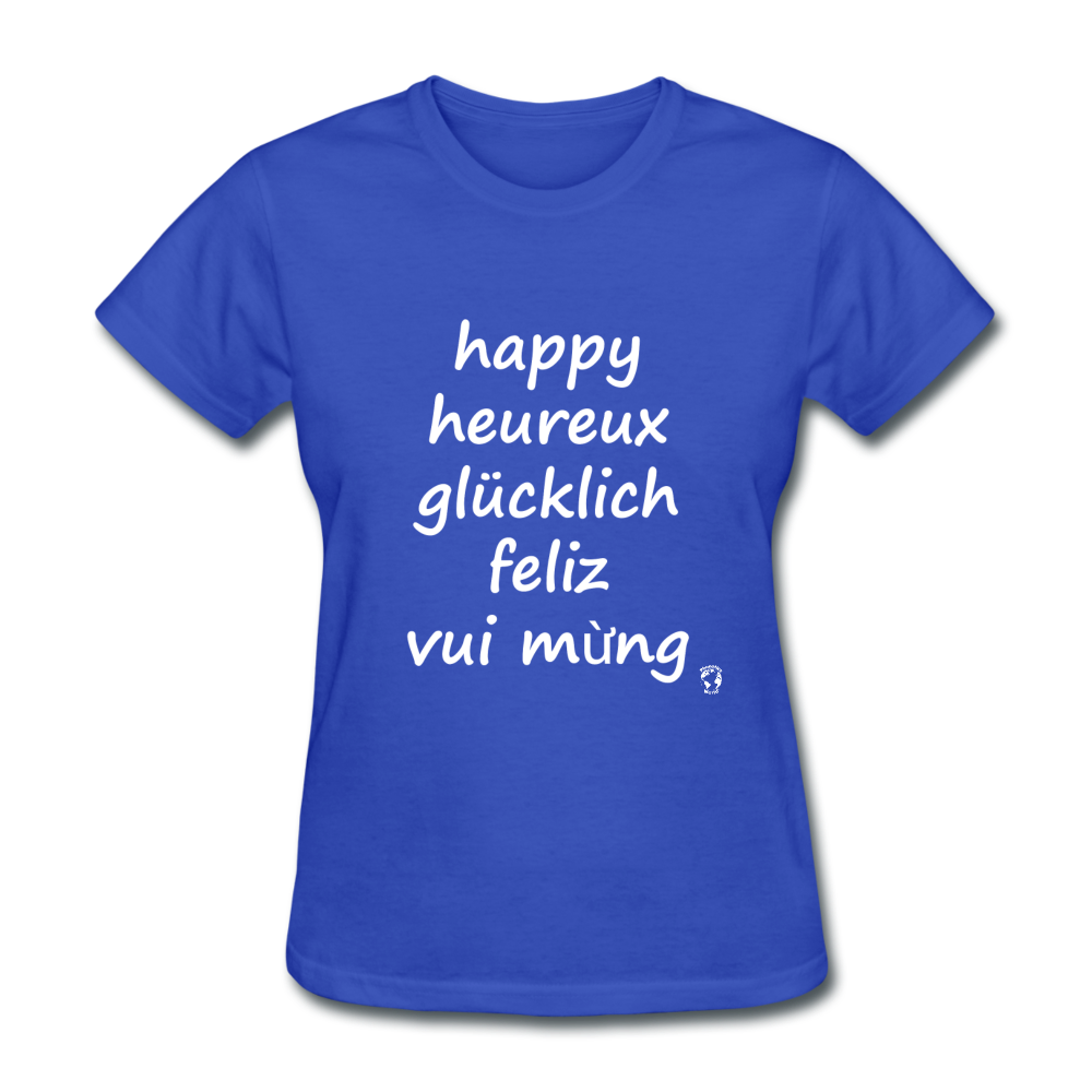 Happy in Five Languages T-Shirt - royal blue