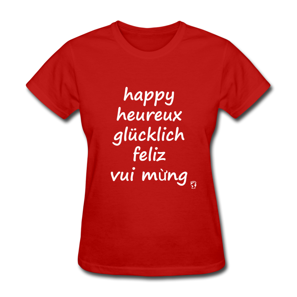 Happy in Five Languages T-Shirt - red