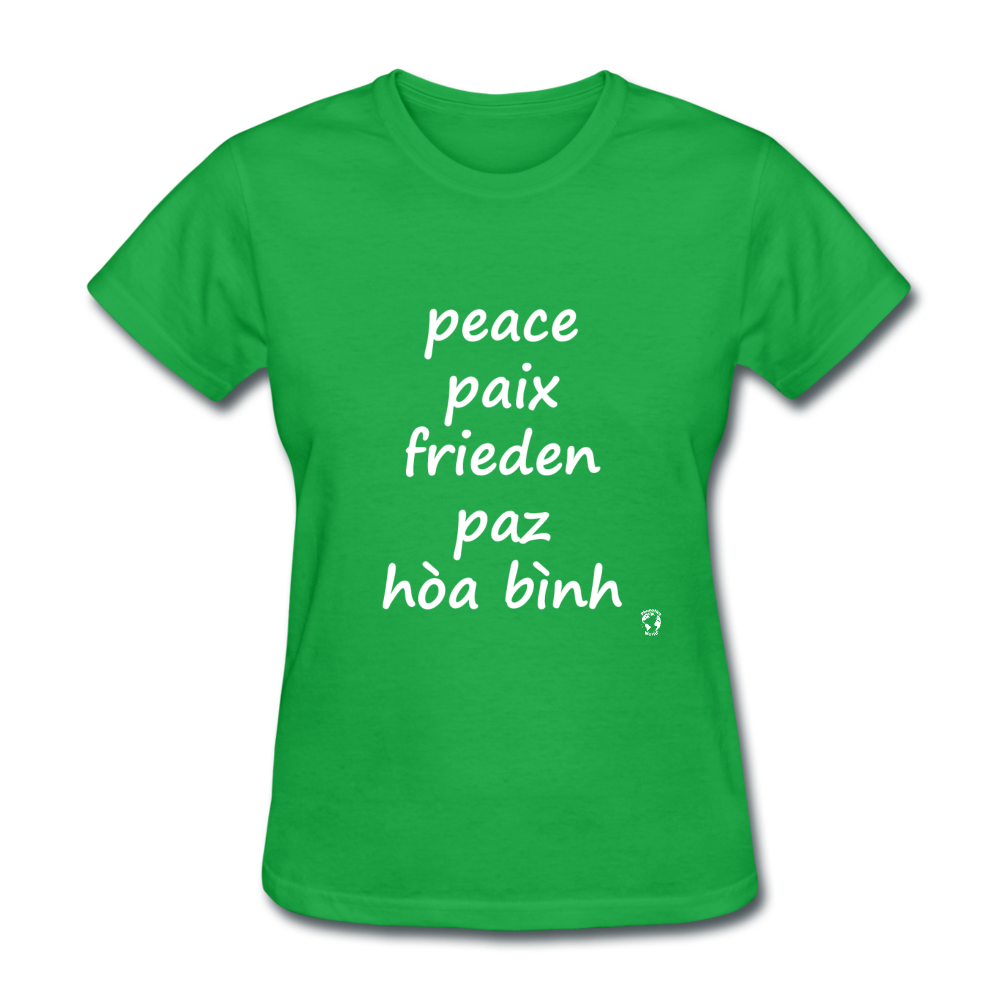 Peace in Five Languages T-Shirt - bright green