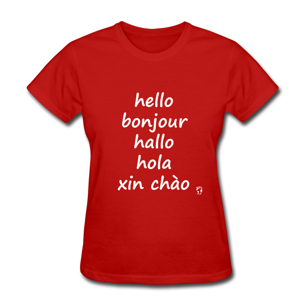 Hello in Five Languages T-Shirt - red
