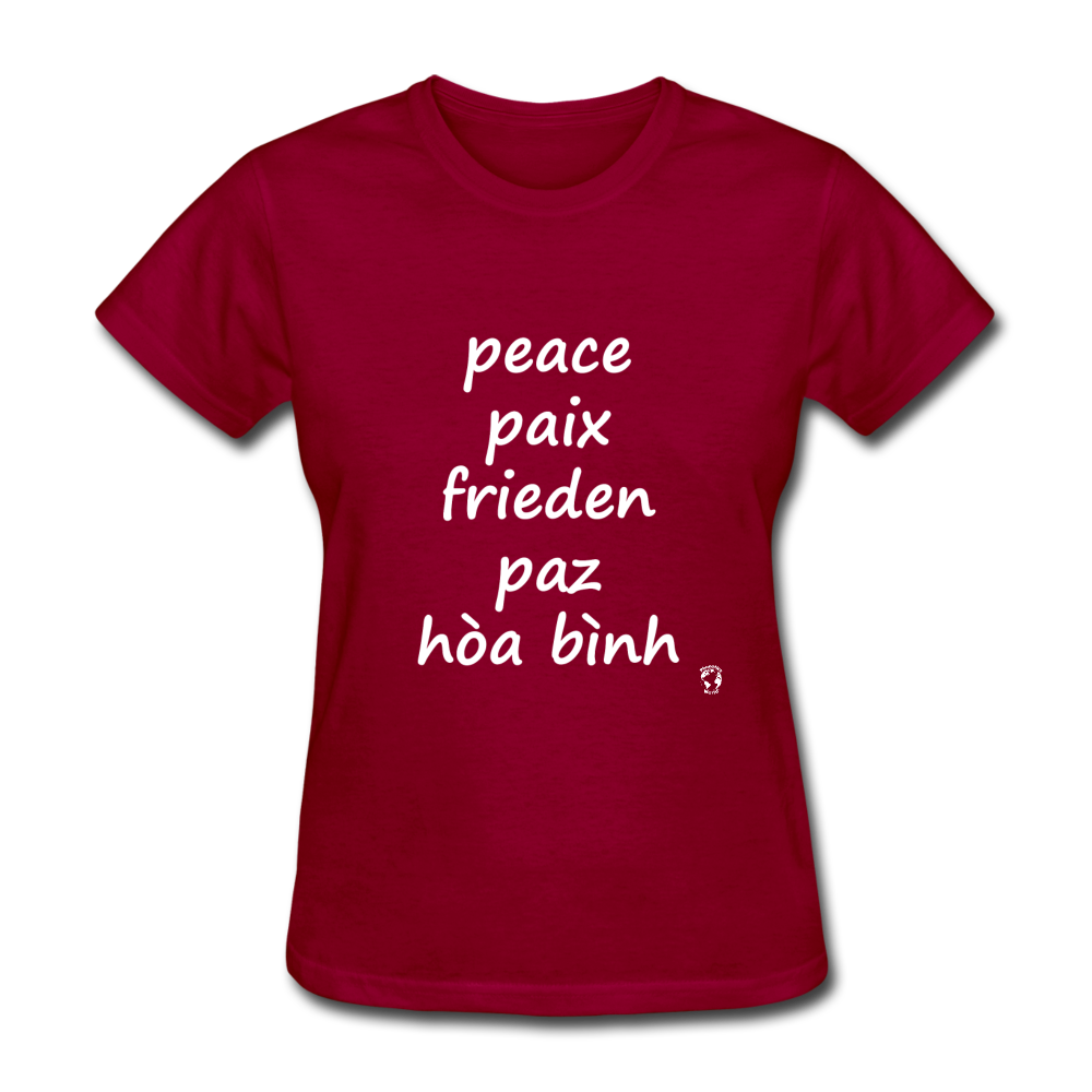Peace in Five Languages T-Shirt - dark red