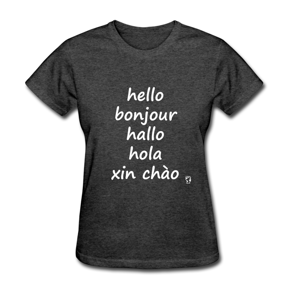 Hello in Five Languages T-Shirt - heather black