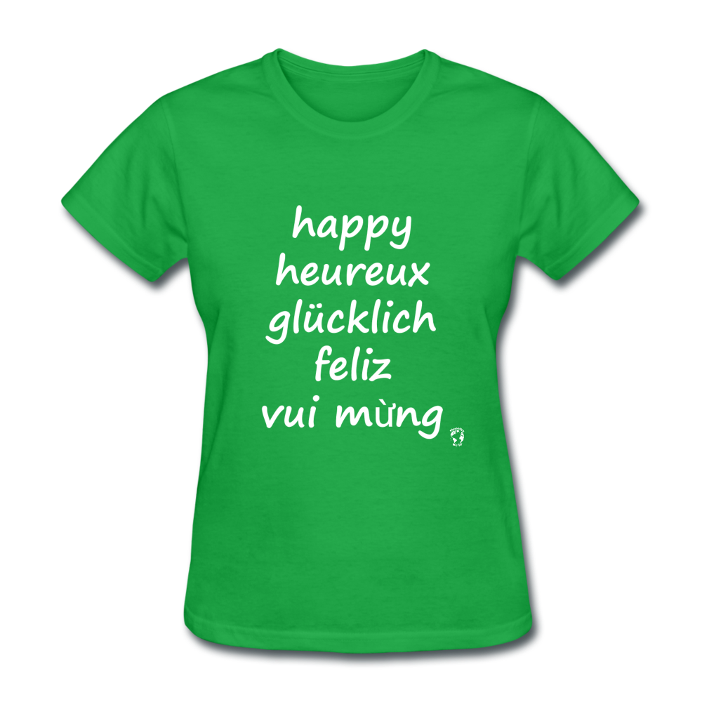 Happy in Five Languages T-Shirt - bright green