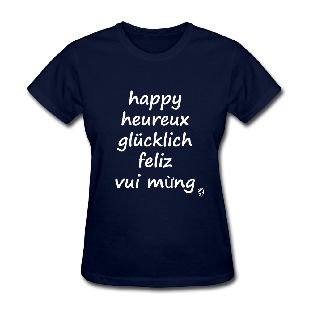 Happy in Five Languages T-Shirt - navy