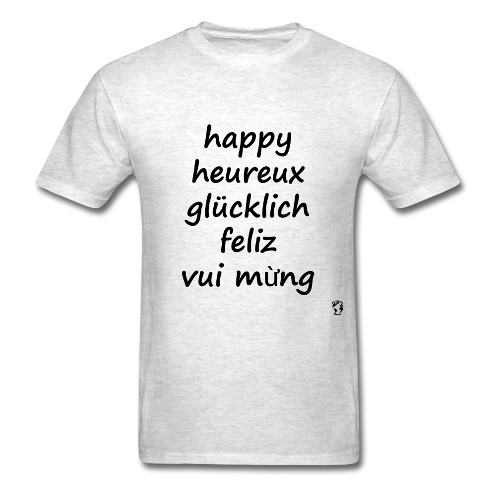 Happy in Five Languages - light heather grey